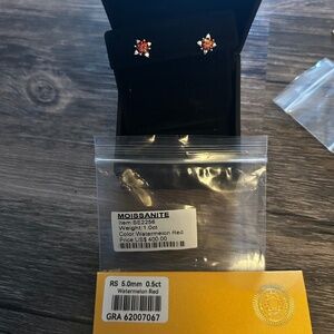 Moissanite 1 carat watermelon red stud earrings, sterling silver 925 new in box